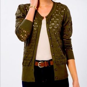 NWT French Town Dark Green Geometric Knit Cardigan sz Small